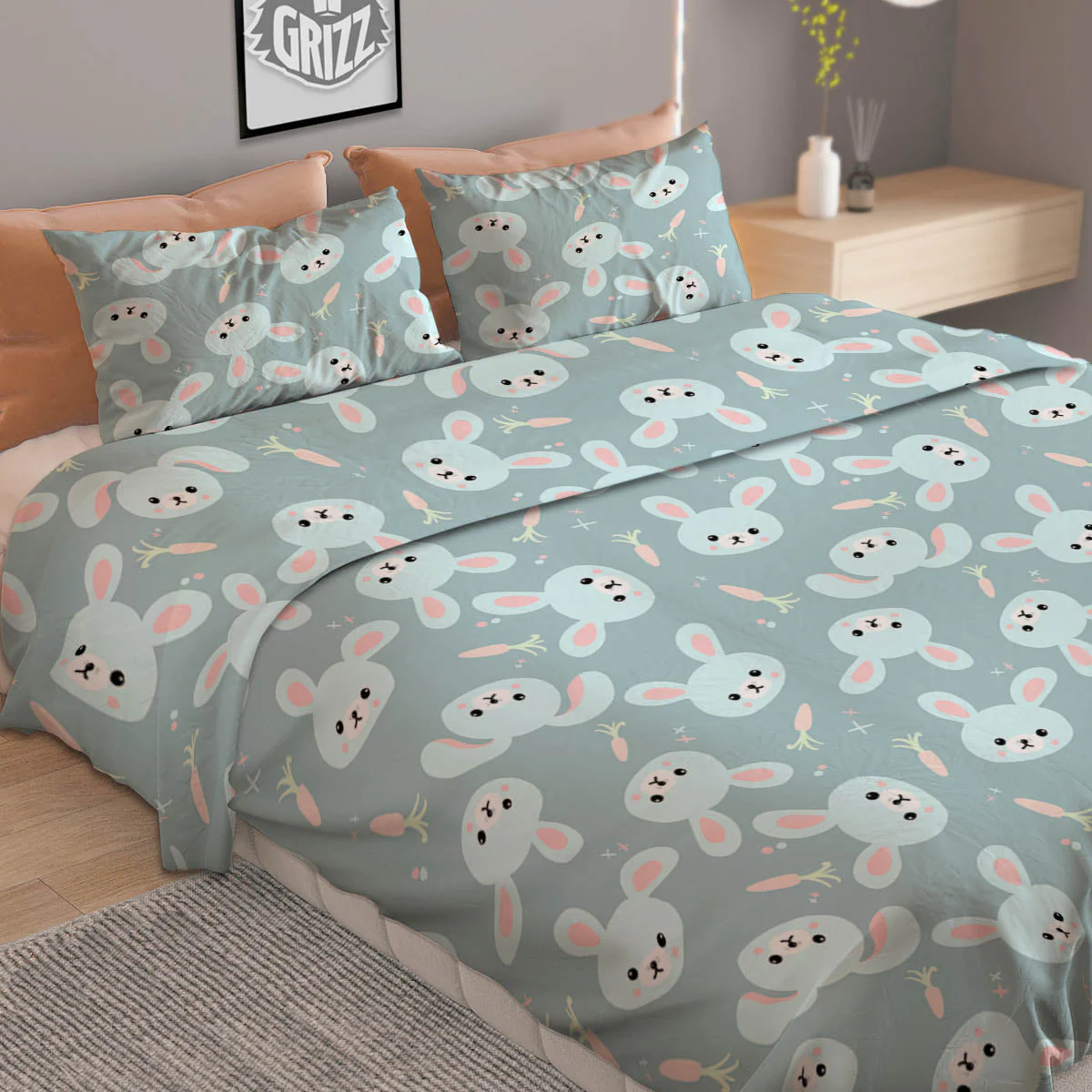 Rabbit And Carrot Print Pattern Duvet Cover Bedding Set - Image 2