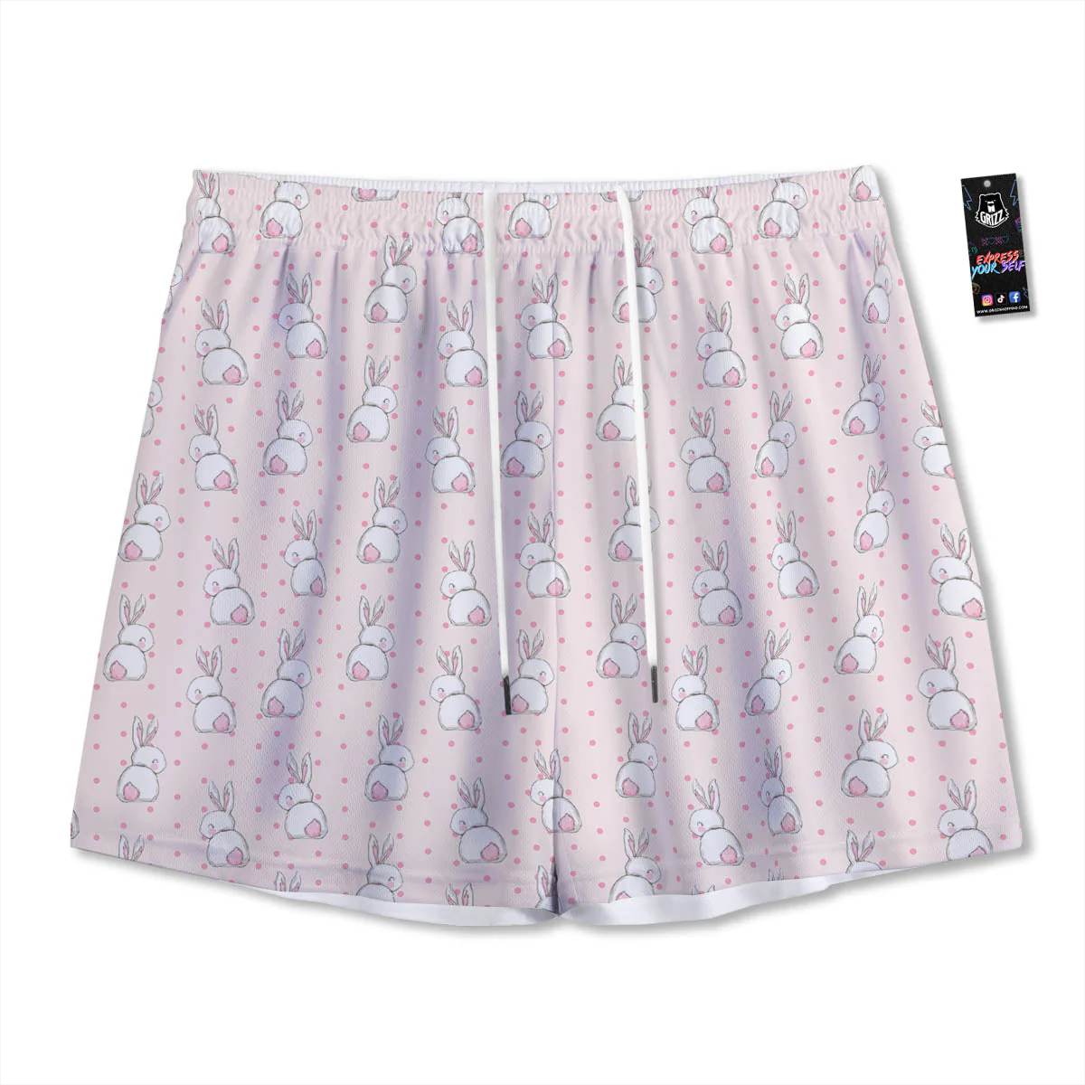Rabbit Cartoon Print Pattern Mesh Shorts