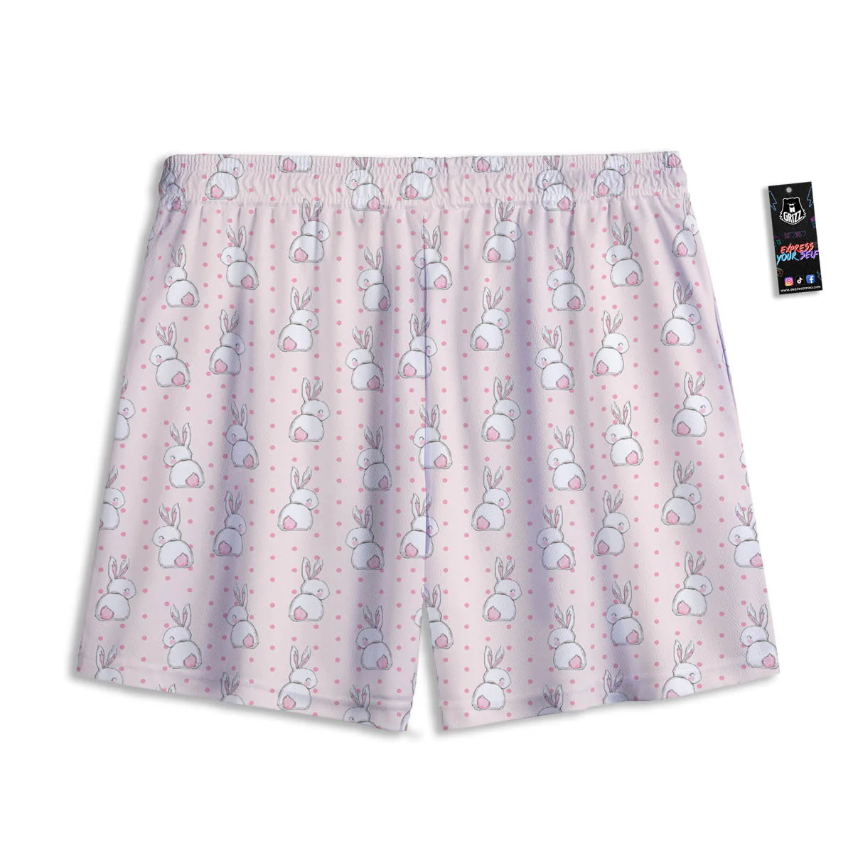 Rabbit Cartoon Print Pattern Mesh Shorts - Image 2