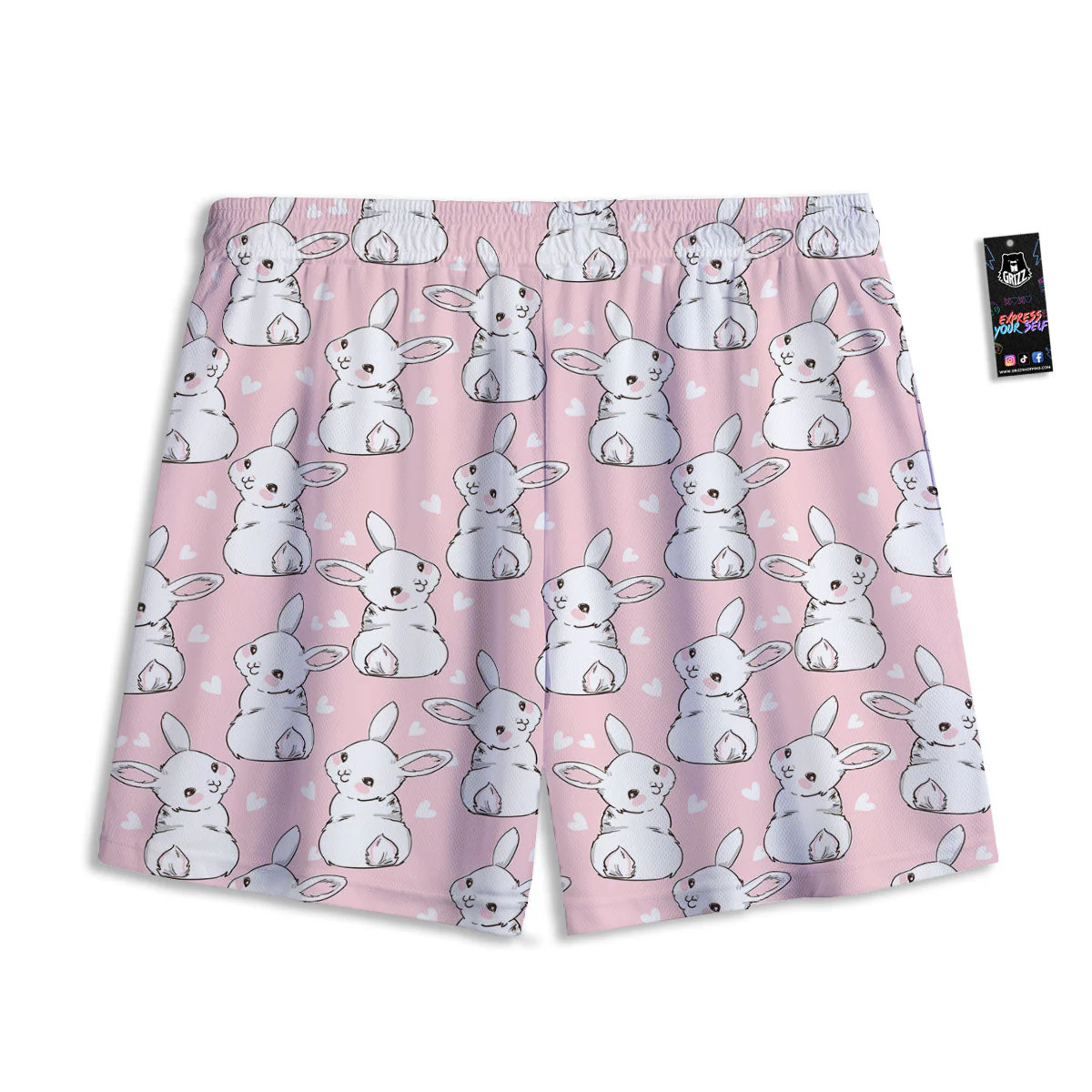 Rabbit Pink Print Pattern Mesh Shorts - Image 2