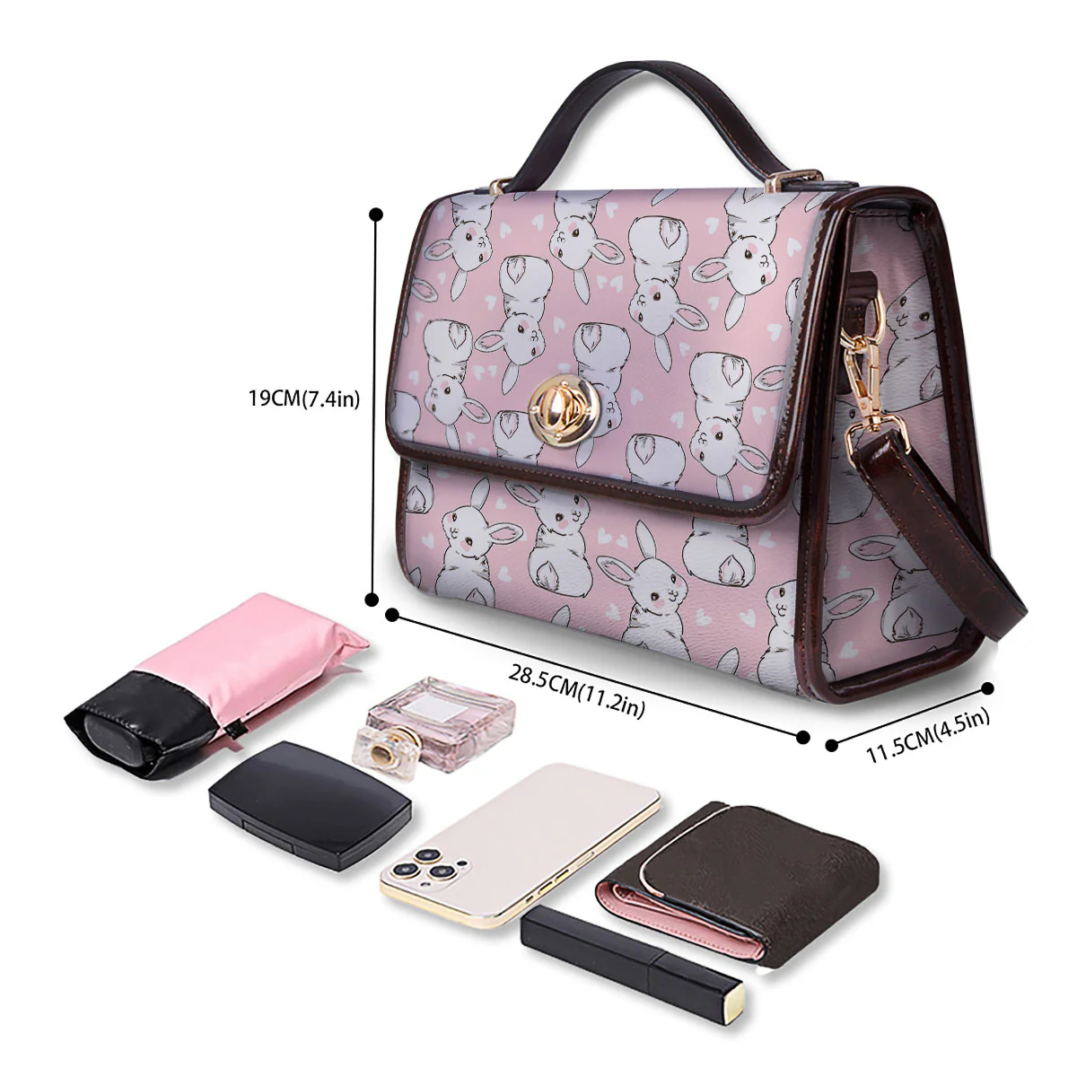 Rabbit Pink Print Pattern Women's Satchel Bag - Image 4