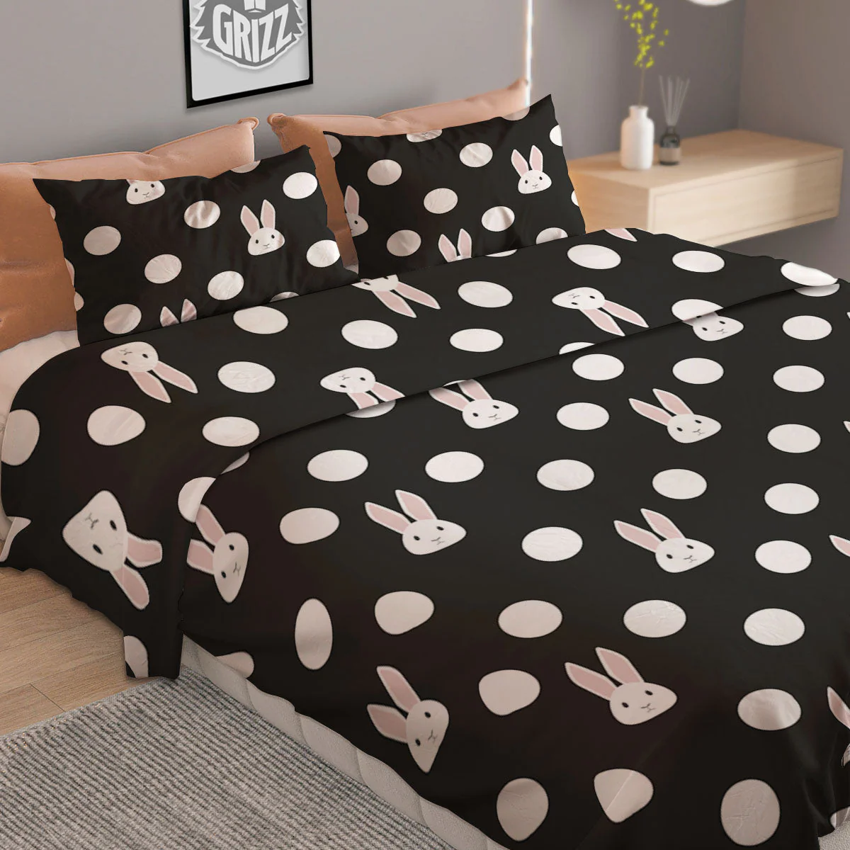 Rabbit Polka Dot Print Pattern Duvet Cover Bedding Set - Image 2