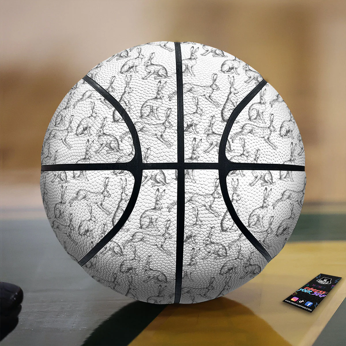 Rabbit White And Black Print Pattern Basketball