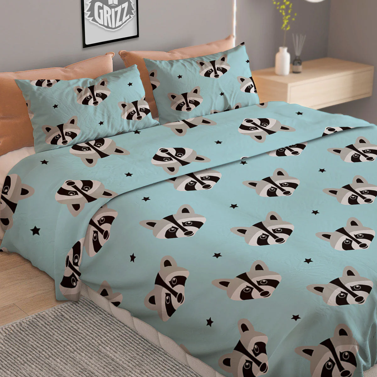 Raccoon Cartoon Print Pattern Duvet Cover Bedding Set - Image 2
