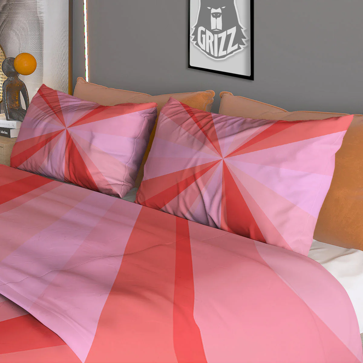Radial Rays Pink Print Duvet Cover Bedding Set - Image 3