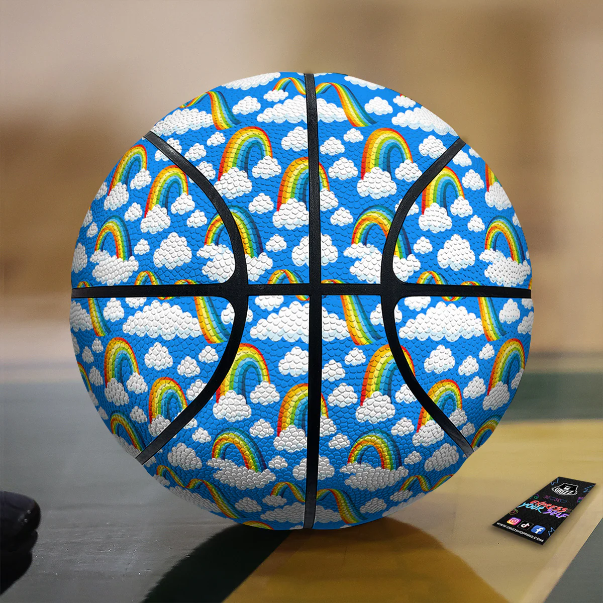 Rainbow And Clouds Blue Print Pattern Basketball