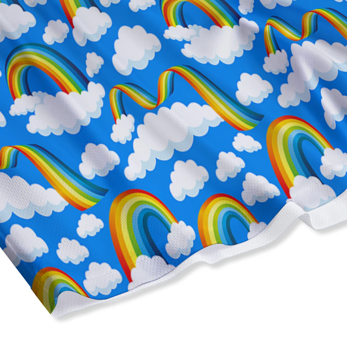 Rainbow And Clouds Blue Print Pattern Mesh Shorts - Image 4