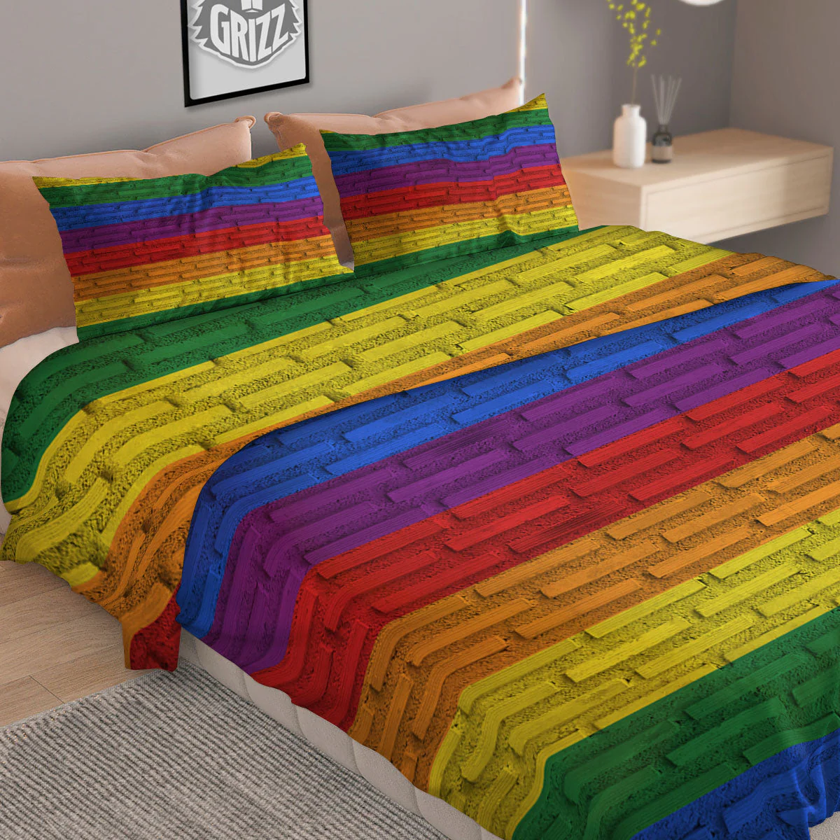 Rainbow Brick Wall LGBT Pride Print Duvet Cover Bedding Set - Image 2