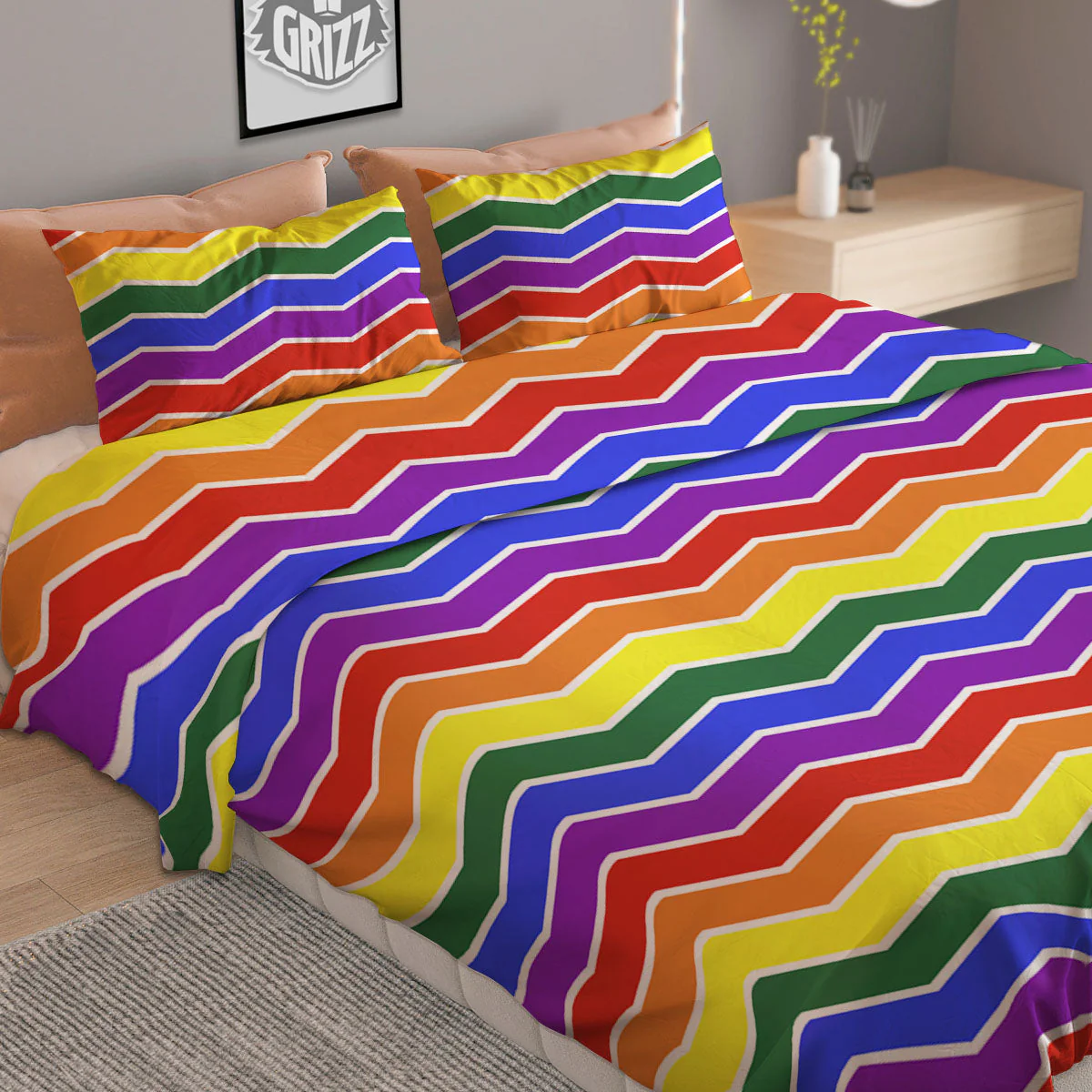 Rainbow Chevron LGBT Pride Print Pattern Duvet Cover Bedding Set - Image 2