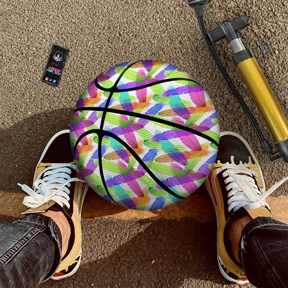 Rainbow Color Feather Print Pattern Basketball - Image 2