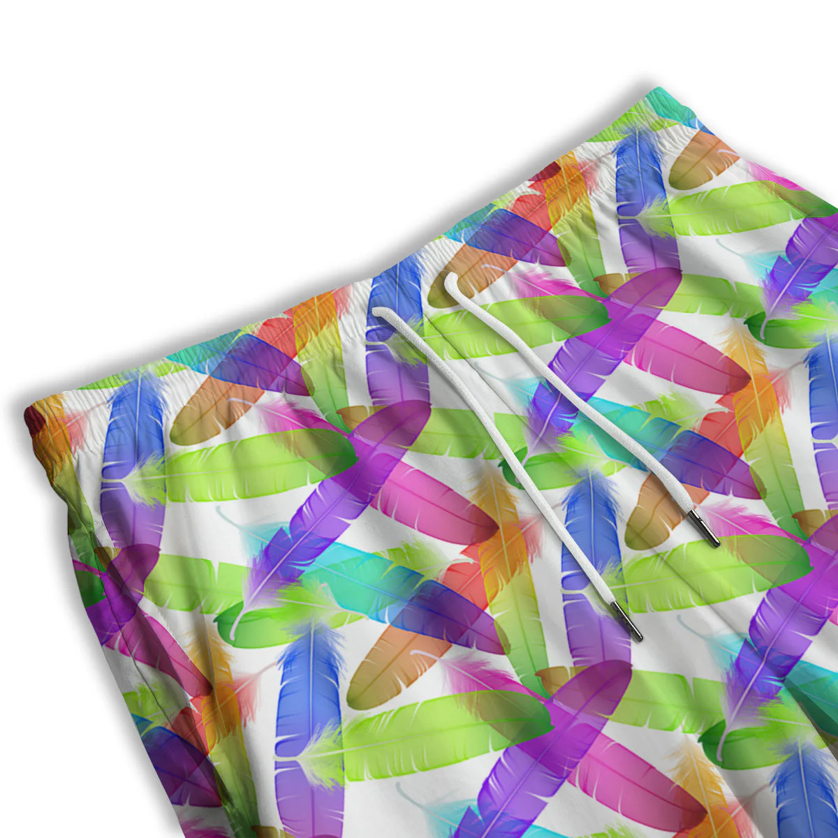 Rainbow Color Feather Print Pattern Men's Athletic Shorts - Image 3