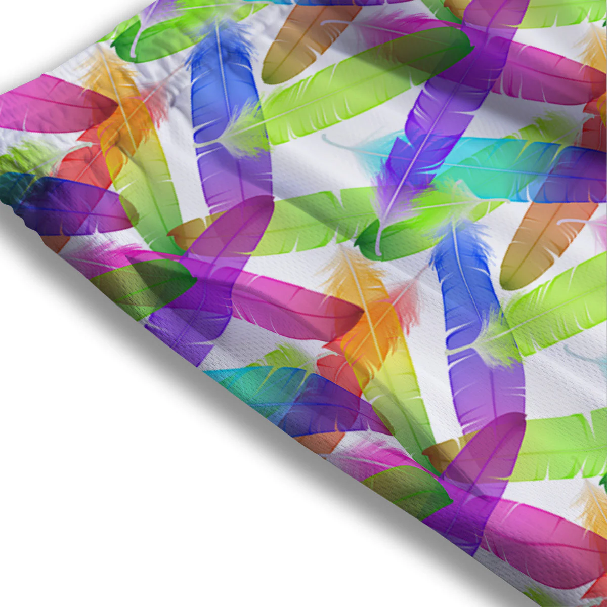 Rainbow Color Feather Print Pattern Mesh Shorts - Image 3