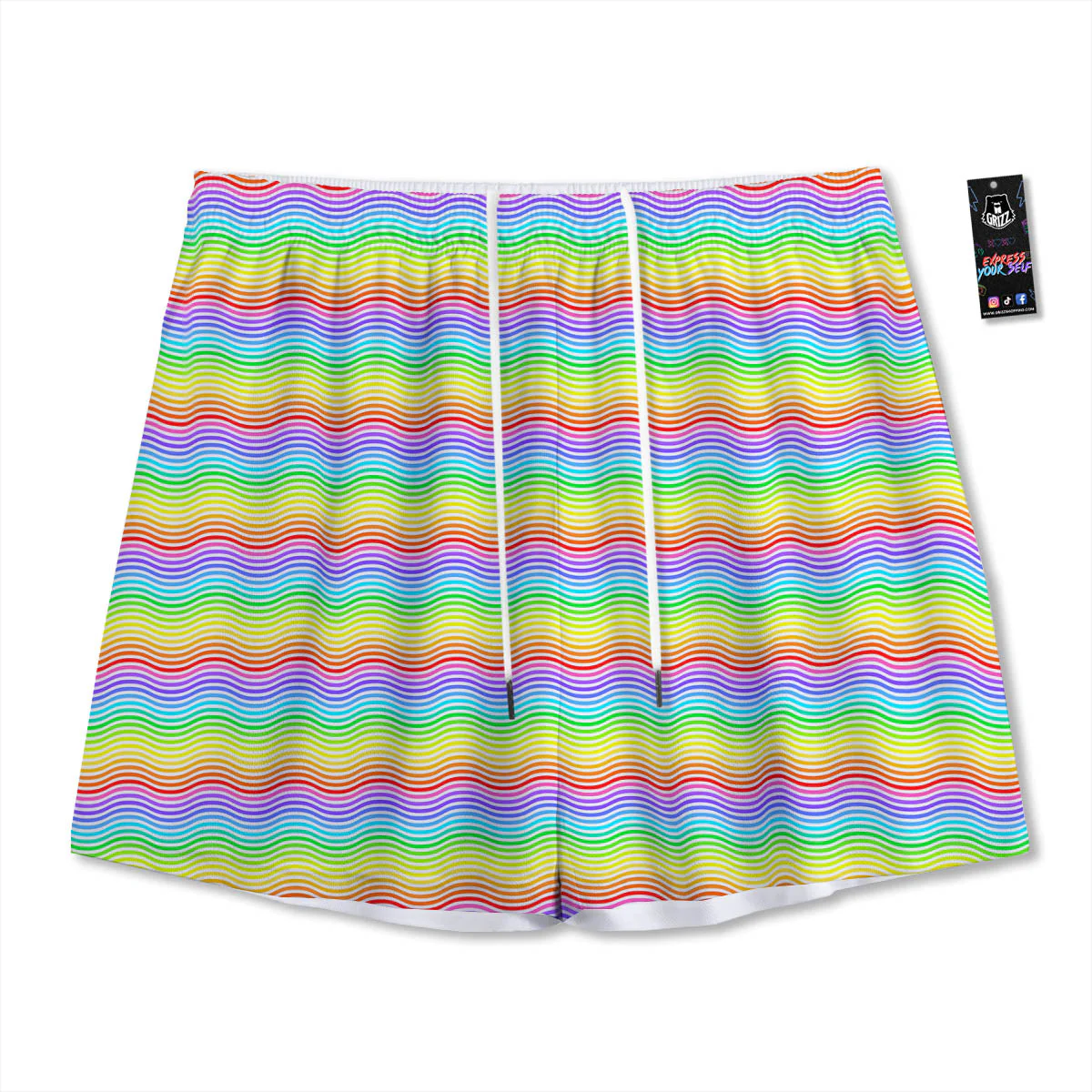 Rainbow Curved Print Pattern Mesh Shorts