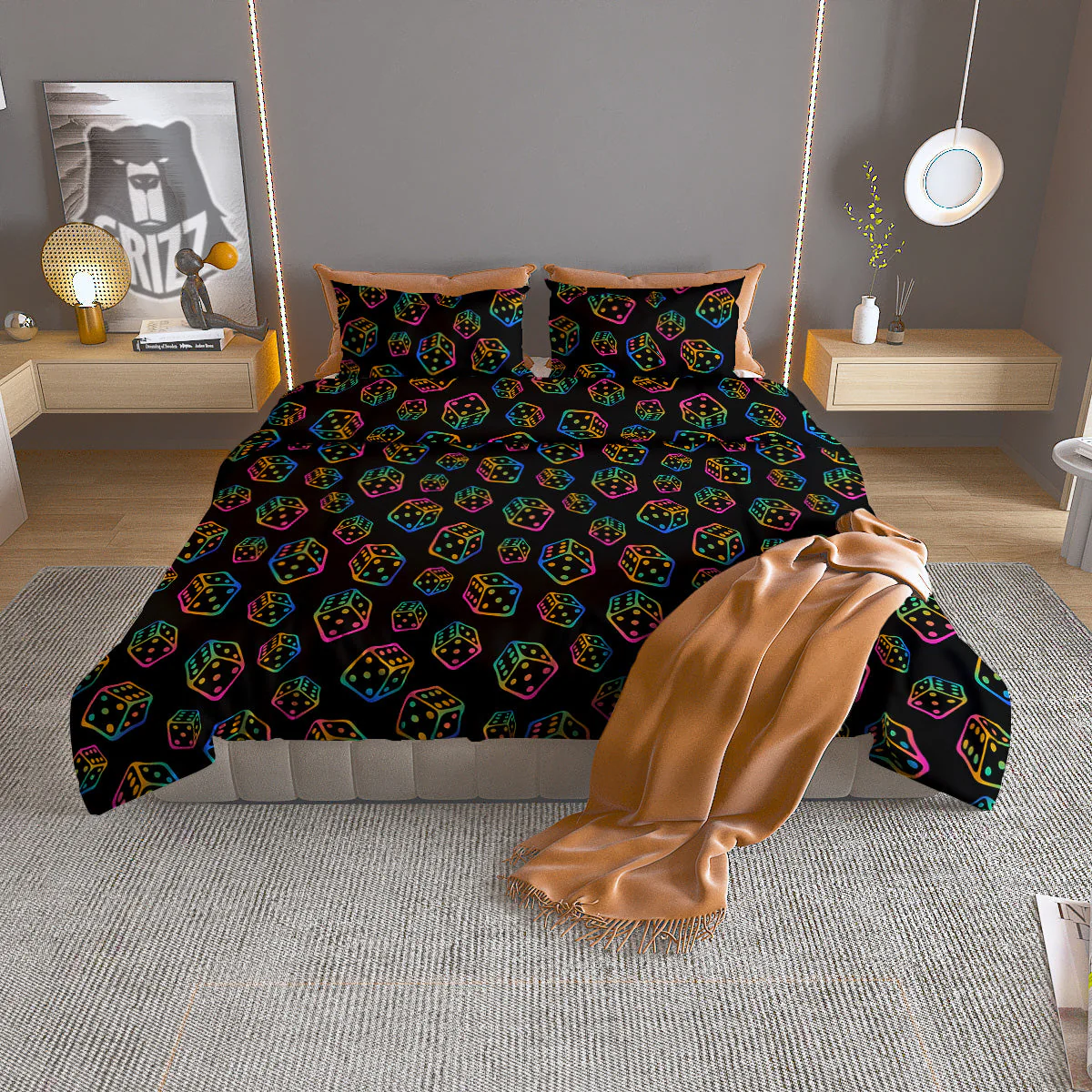 Rainbow Dice Print Pattern Duvet Cover Bedding Set