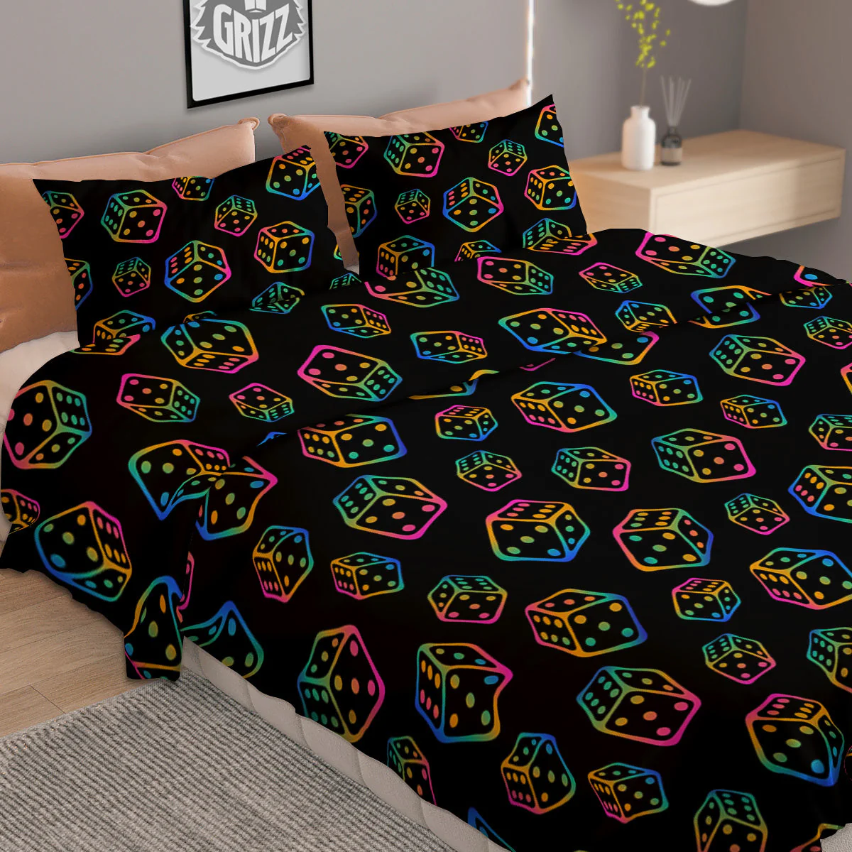 Rainbow Dice Print Pattern Duvet Cover Bedding Set - Image 2