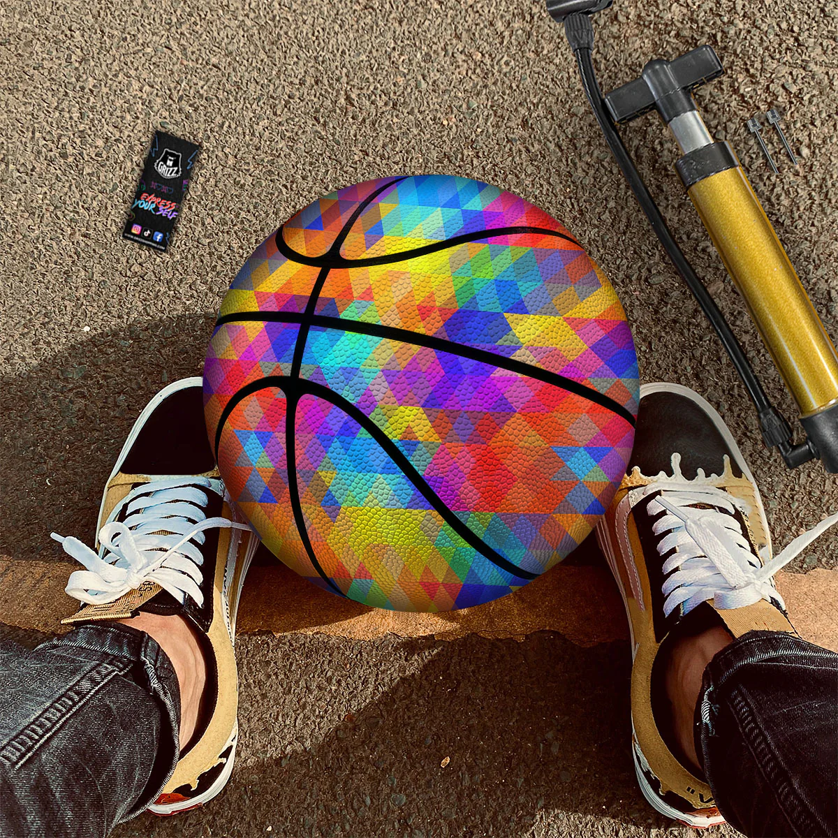 Rainbow Geometric Print Pattern Basketball - Image 2