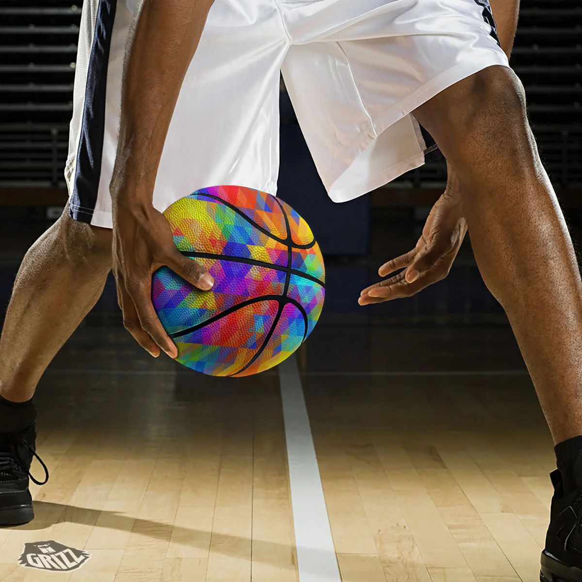 Rainbow Geometric Print Pattern Basketball - Image 3