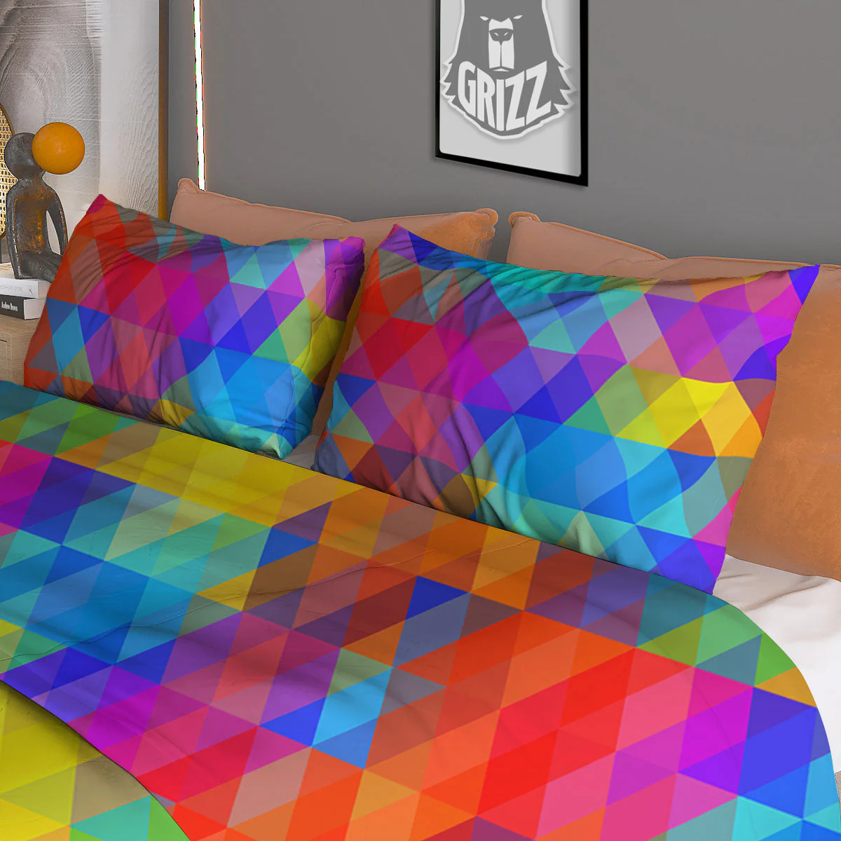 Rainbow Geometric Print Pattern Duvet Cover Bedding Set - Image 3