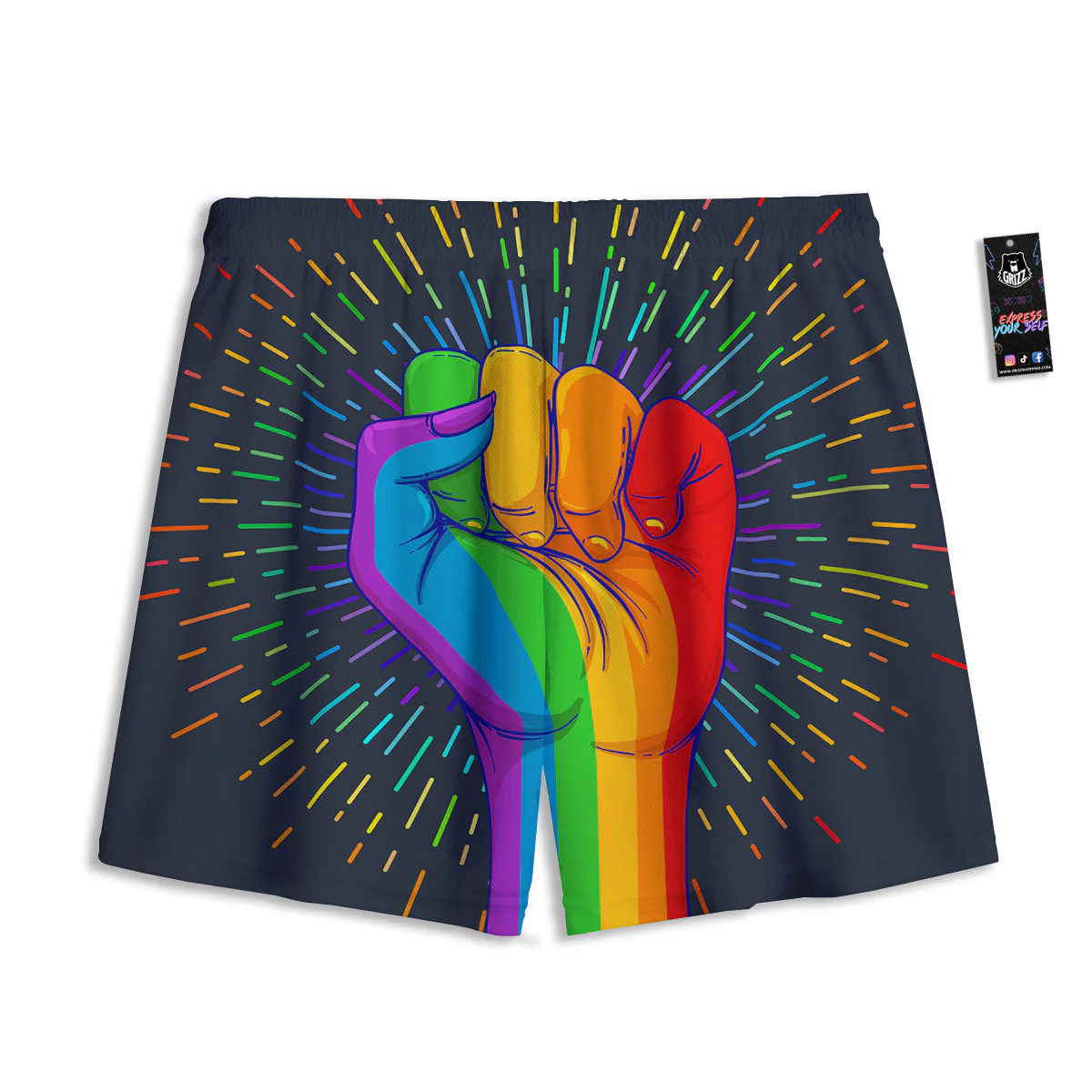 Rainbow Hand LGBT Pride Print Mesh Shorts - Image 2