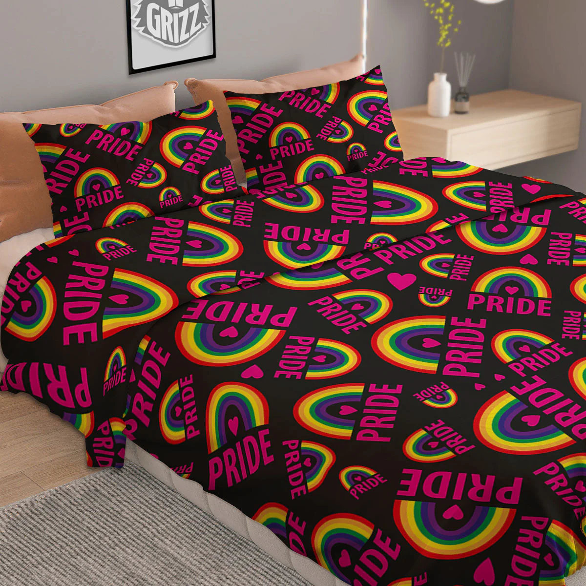 Rainbow Heart LGBT Pride Print Pattern Duvet Cover Bedding Set - Image 2