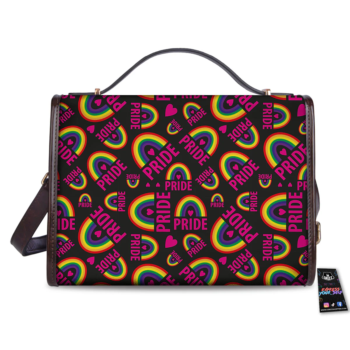 Rainbow Heart LGBT Pride Print Pattern Women's Satchel Bag - Image 2