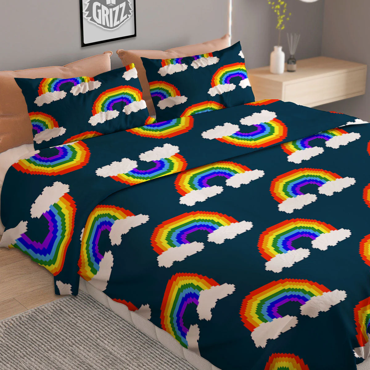 Rainbow Pixel Print Pattern Duvet Cover Bedding Set - Image 2