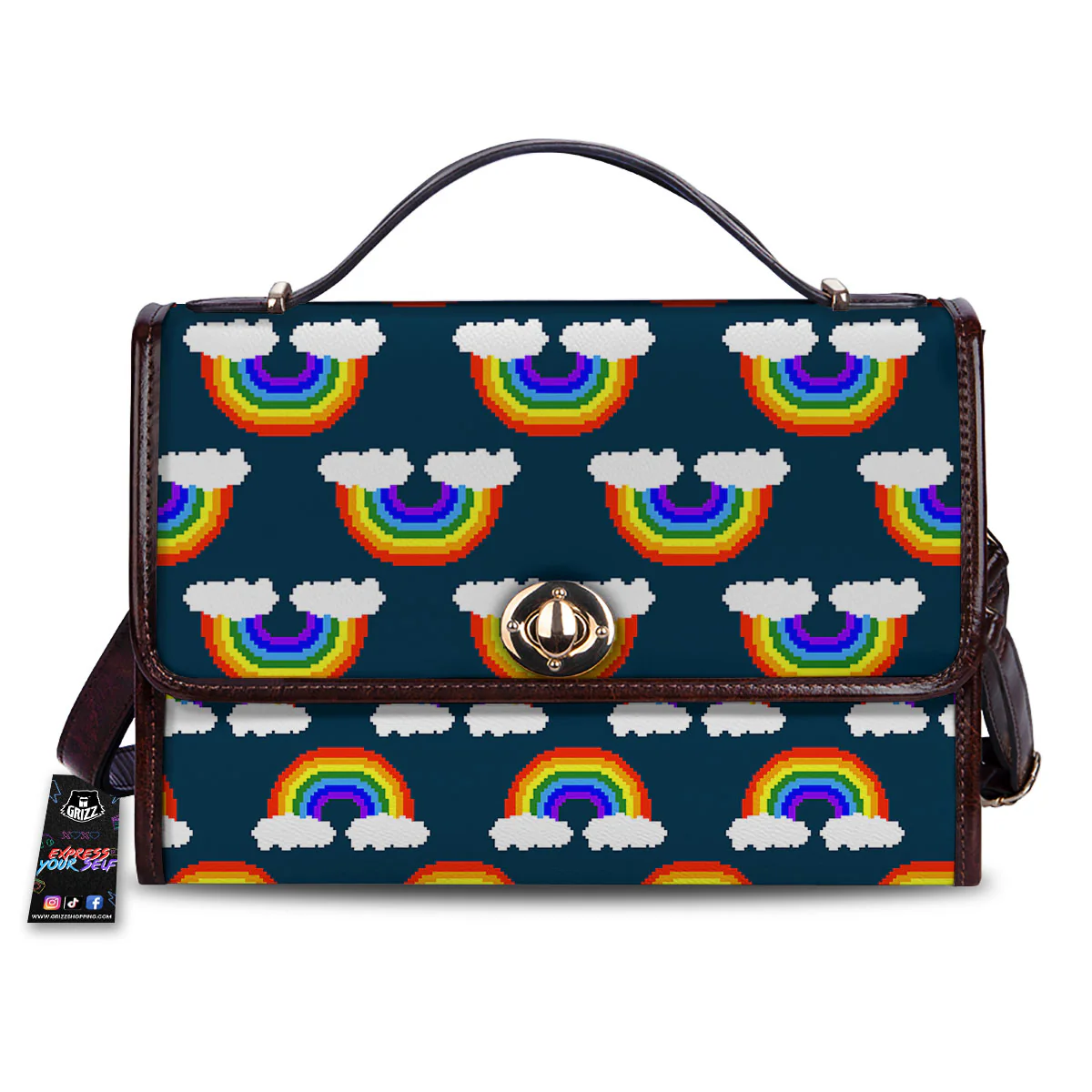 Rainbow Pixel Print Pattern Women's Satchel Bag