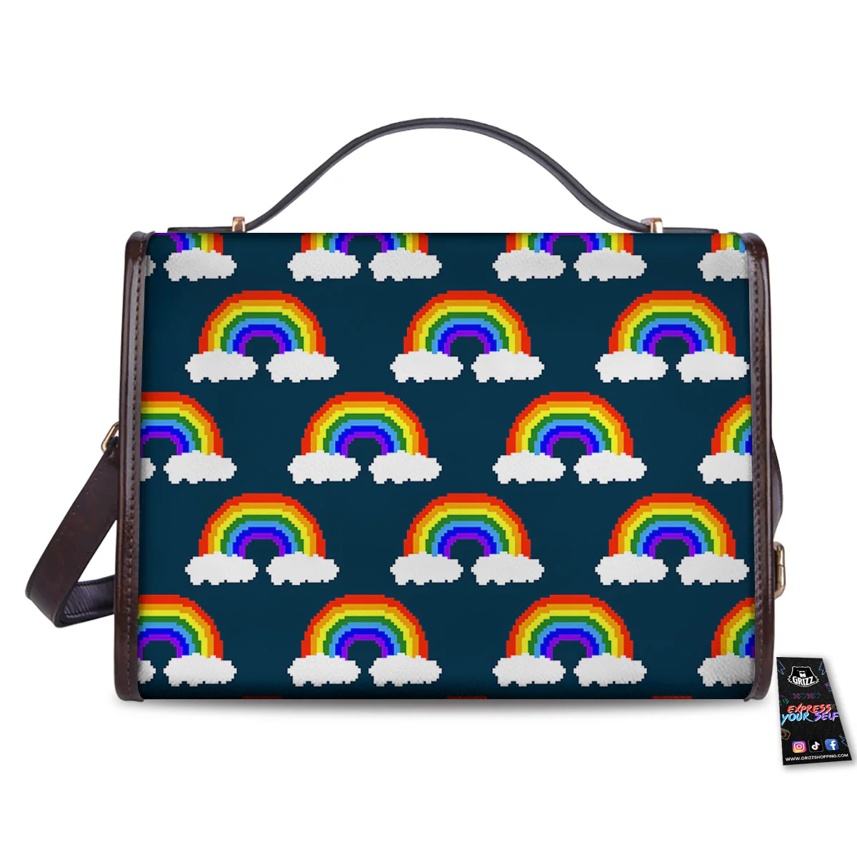 Rainbow Pixel Print Pattern Women's Satchel Bag - Image 2