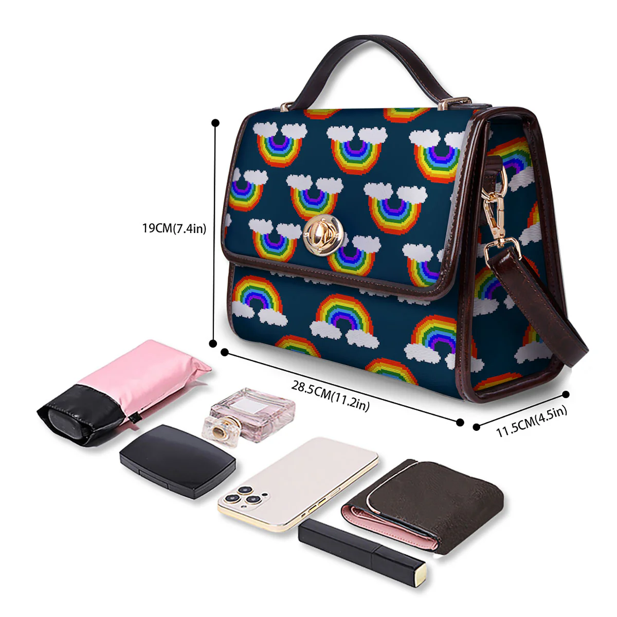 Rainbow Pixel Print Pattern Women's Satchel Bag - Image 4