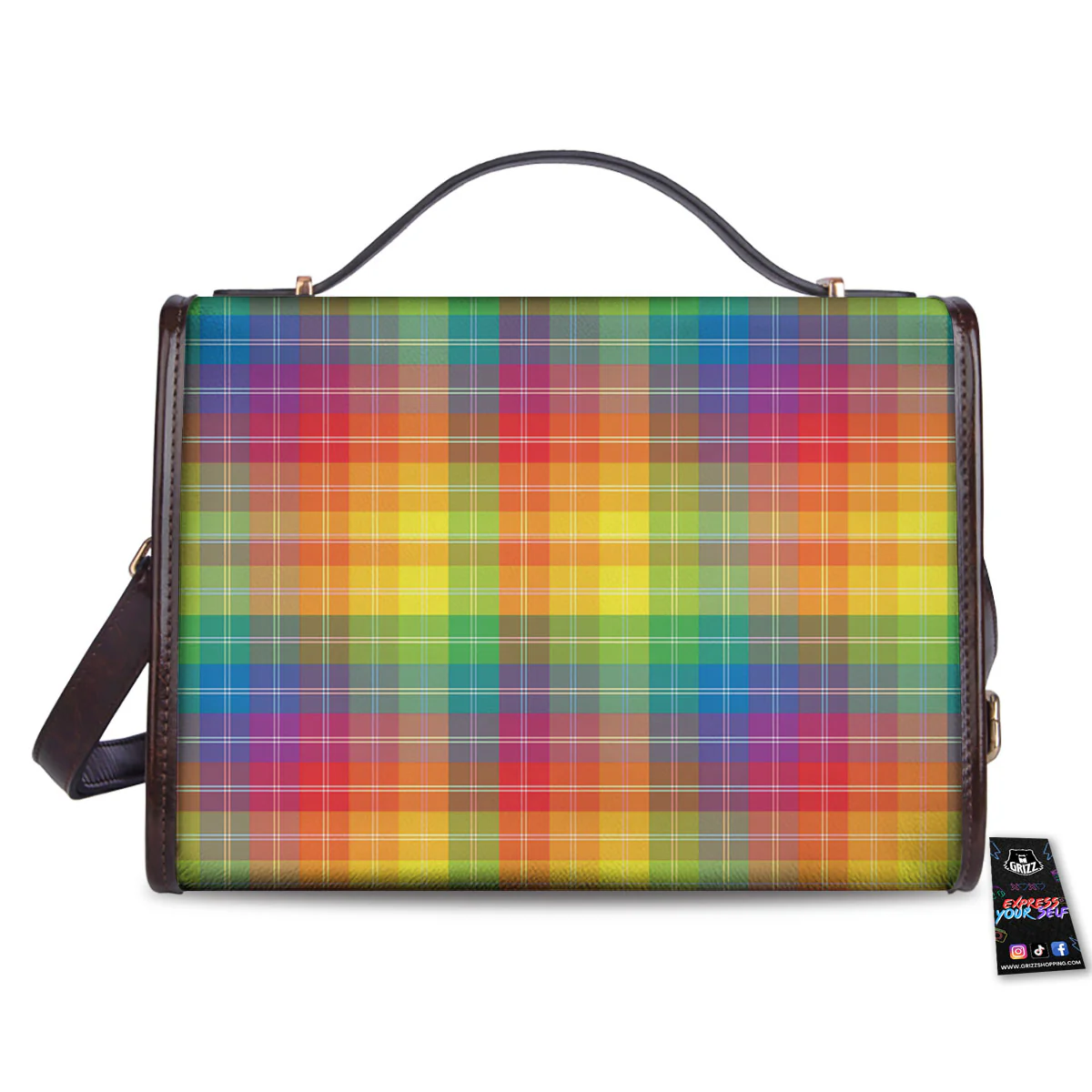 Rainbow Plaid LGBT Pride Print Pattern Women's Satchel Bag - Image 2
