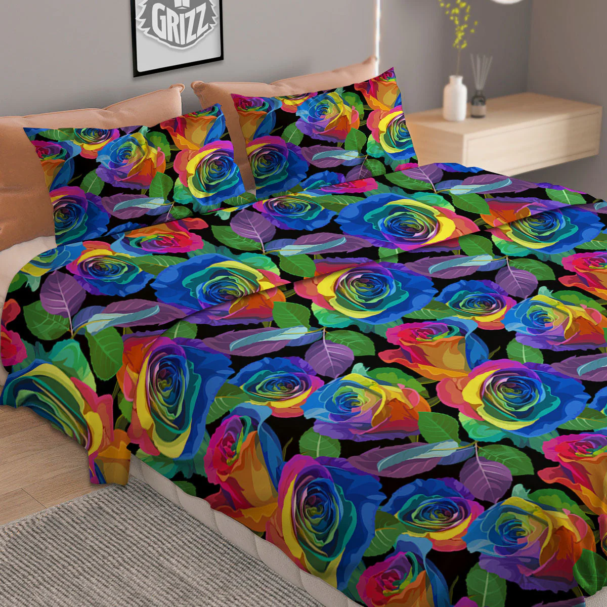 Rainbow Roses LGBT Pride Print Pattern Duvet Cover Bedding Set - Image 2