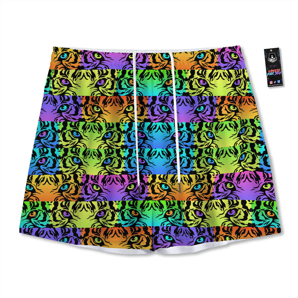 Rainbow Tiger Eyes Print Pattern Mesh Shorts