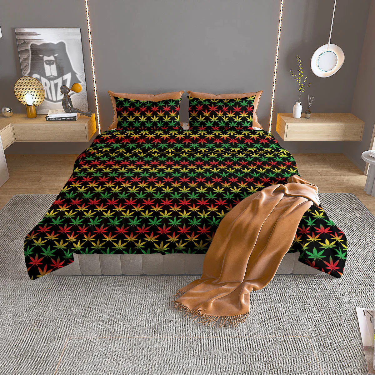 Rasta Cannabis Print Pattern Duvet Cover Bedding Set