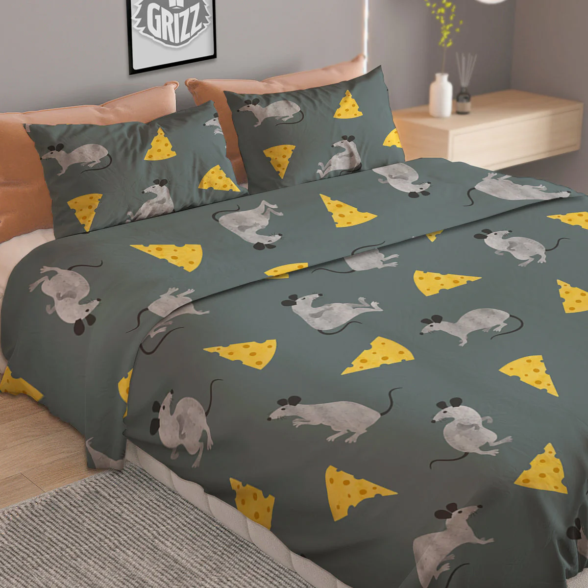 Rat Watercolor Print Pattern Duvet Cover Bedding Set - Image 2
