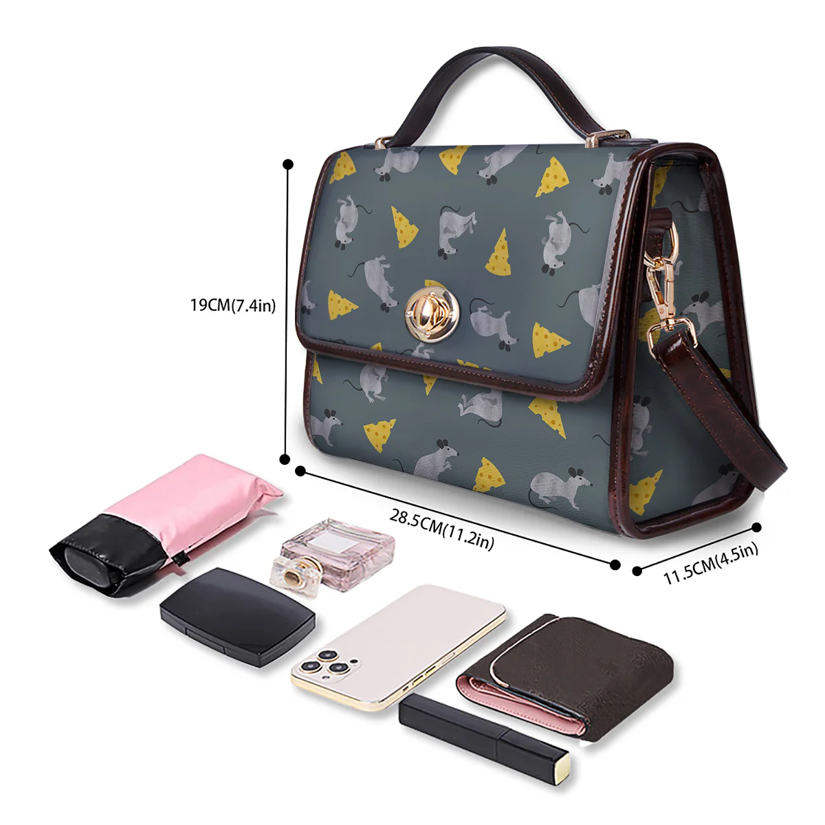 Rat Watercolor Print Pattern Women's Satchel Bag - Image 4
