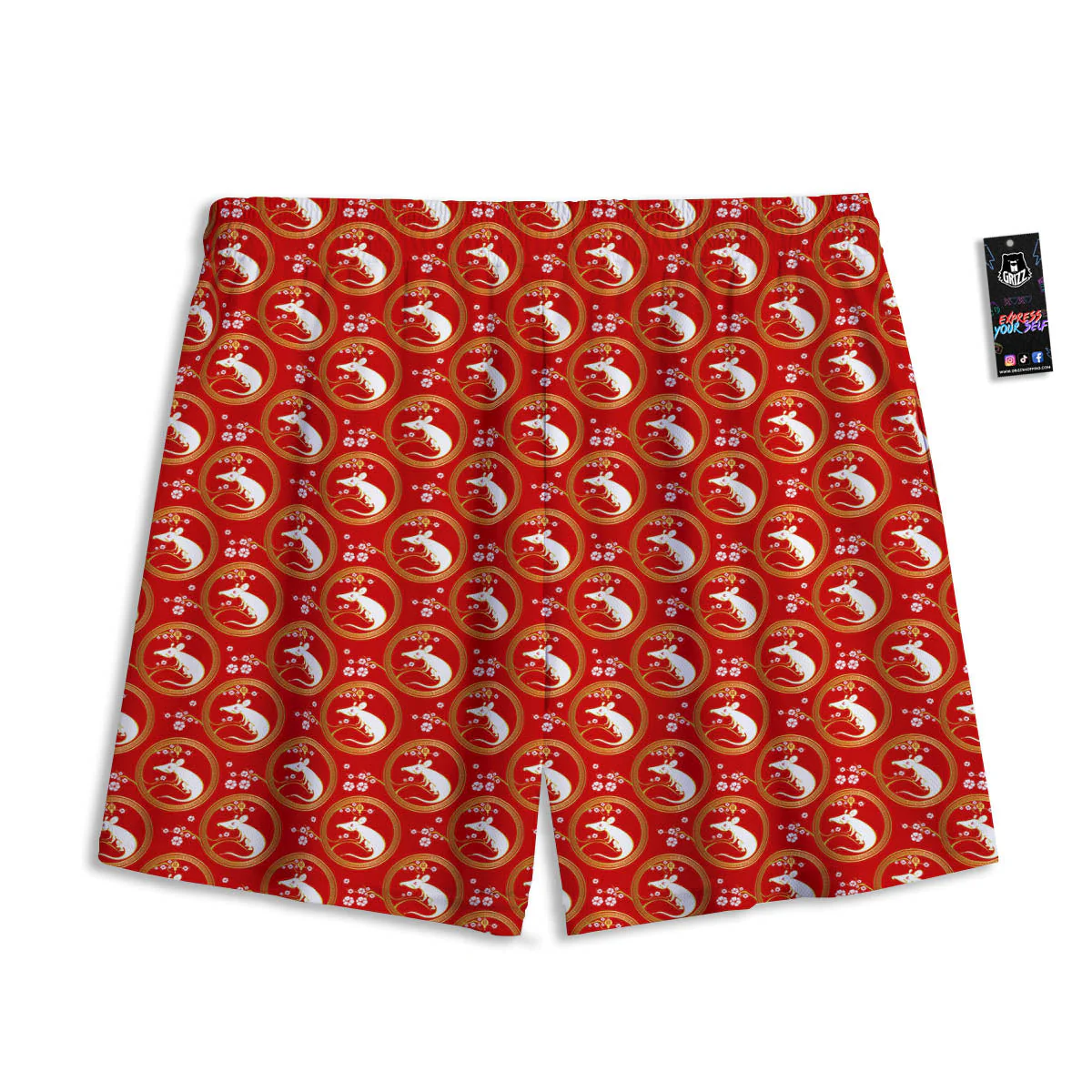 Rat Zodiac Chinese Print Pattern Mesh Shorts - Image 2