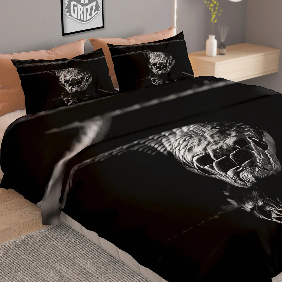 Ratsnake Rhinoceros Monochrome Print Duvet Cover Bedding Set - Image 2