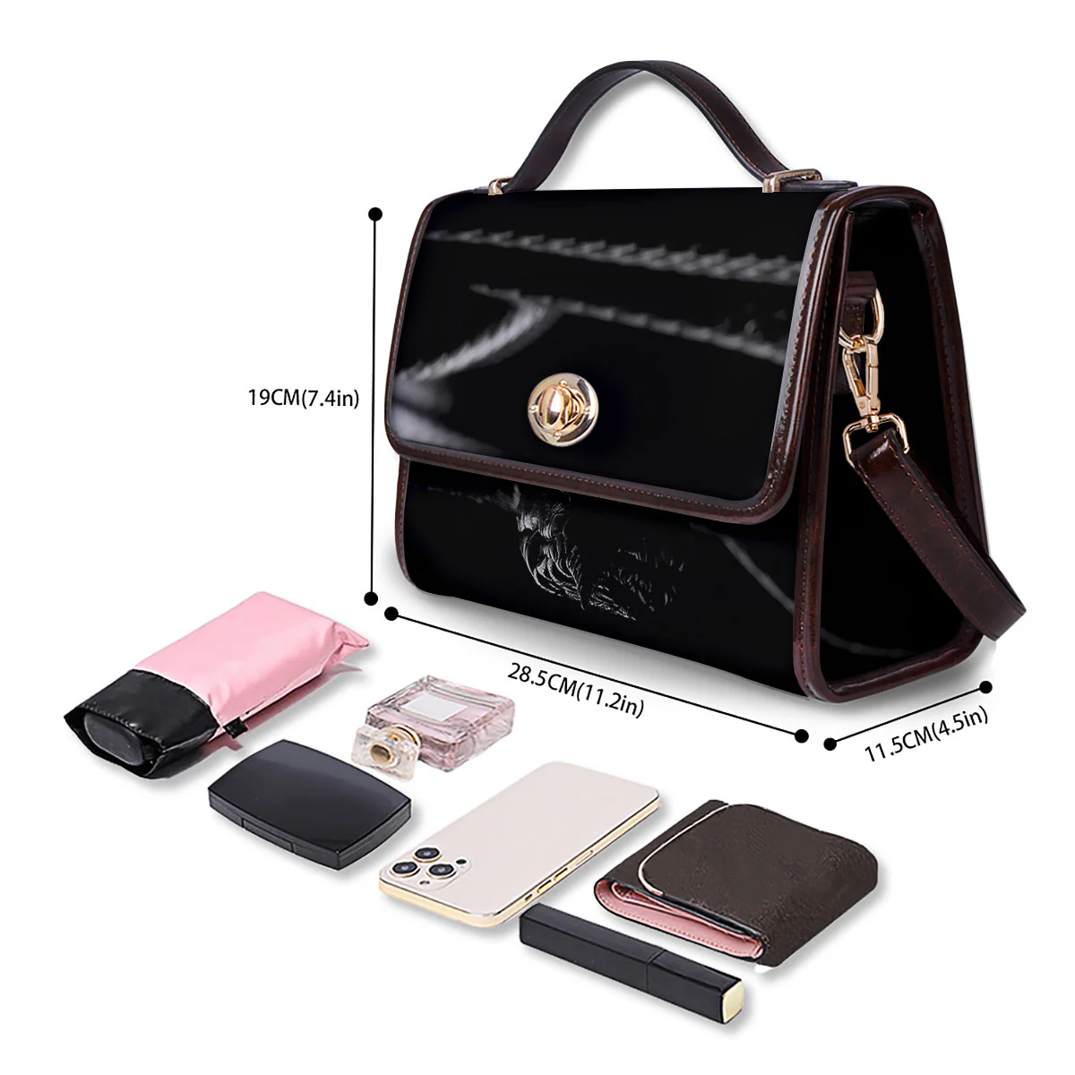 Ratsnake Rhinoceros Monochrome Print Women's Satchel Bag - Image 4