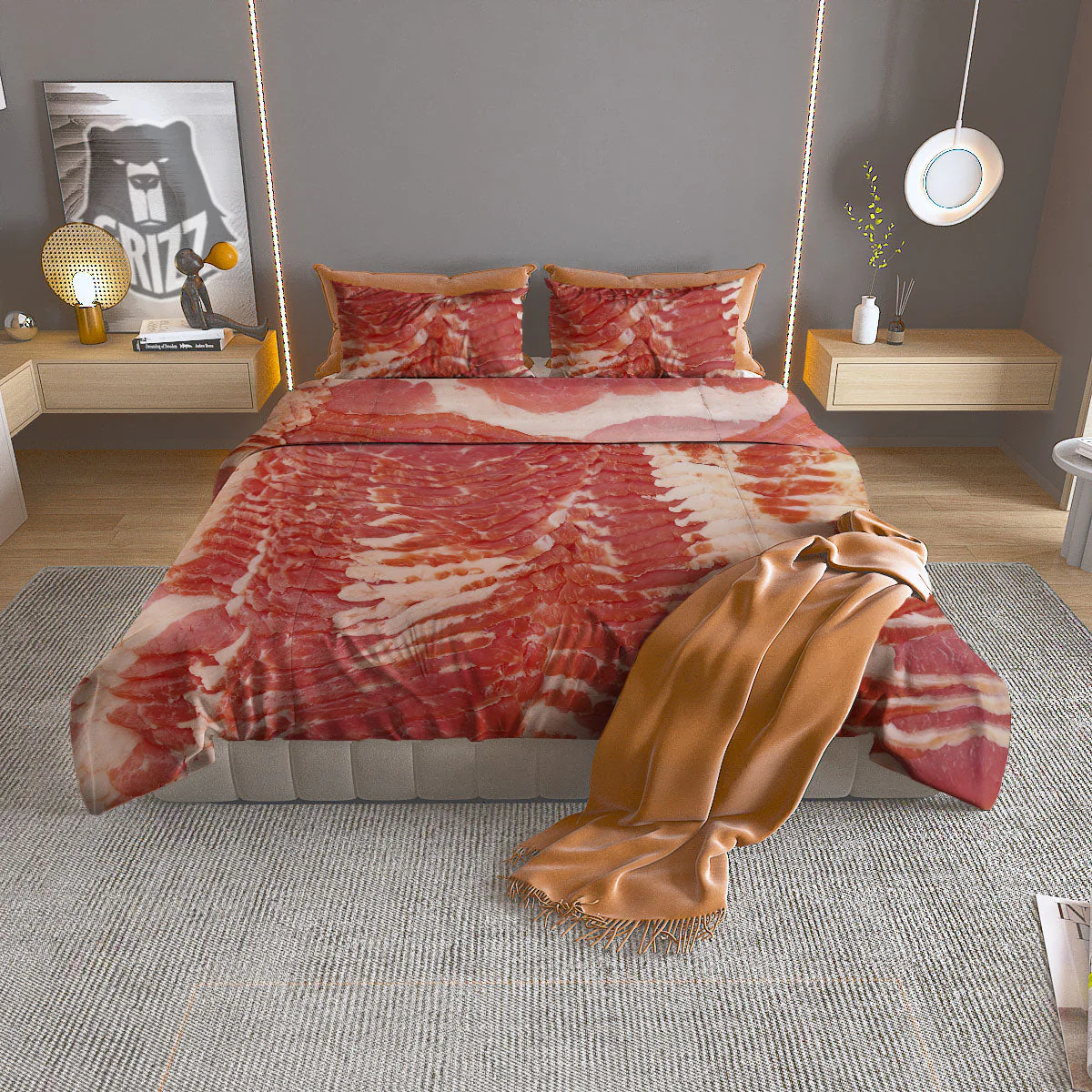Raw Bacon Print Duvet Cover Bedding Set