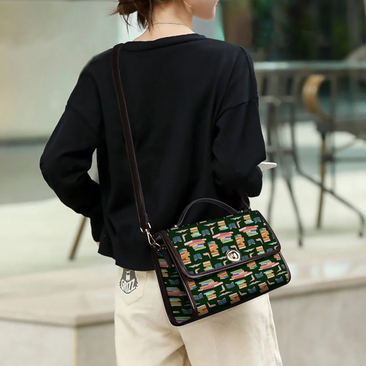 Reading Books Pile Print Pattern Women's Satchel Bag - Image 3