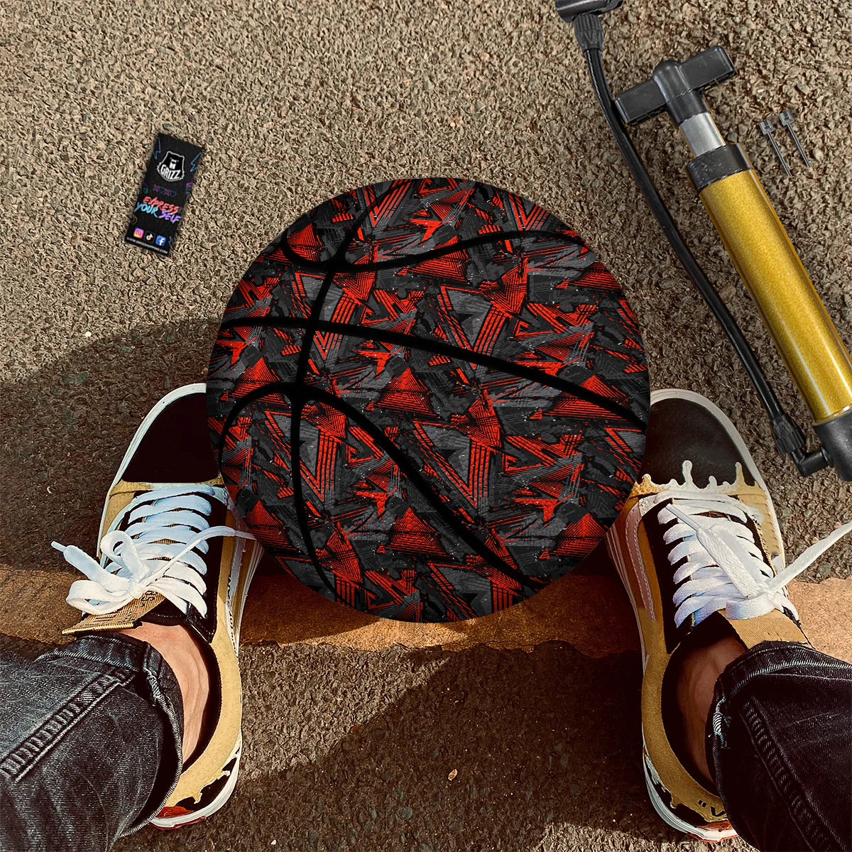 Red Abstract Grunge Print Pattern Basketball - Image 2