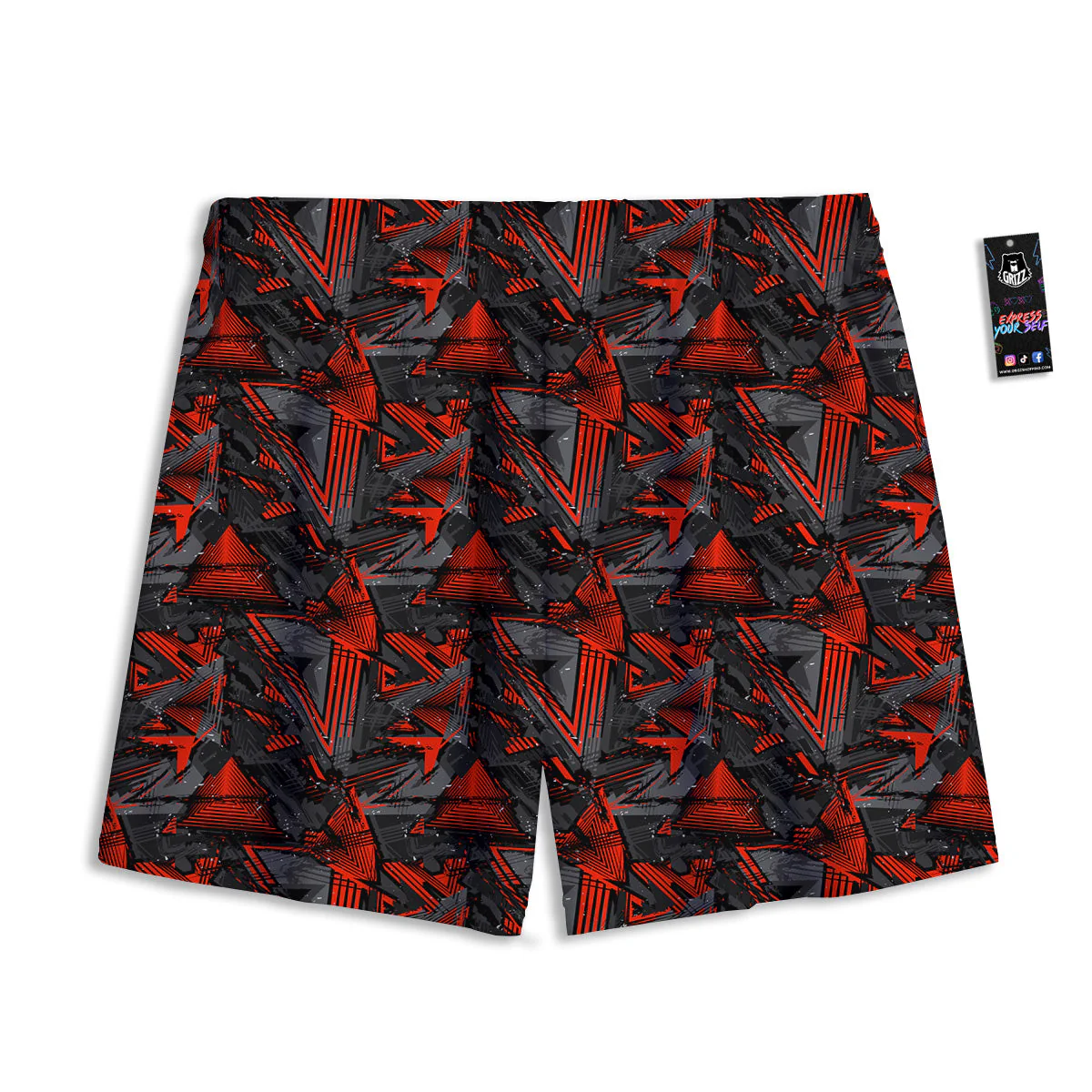 Red Abstract Grunge Print Pattern Mesh Shorts - Image 2