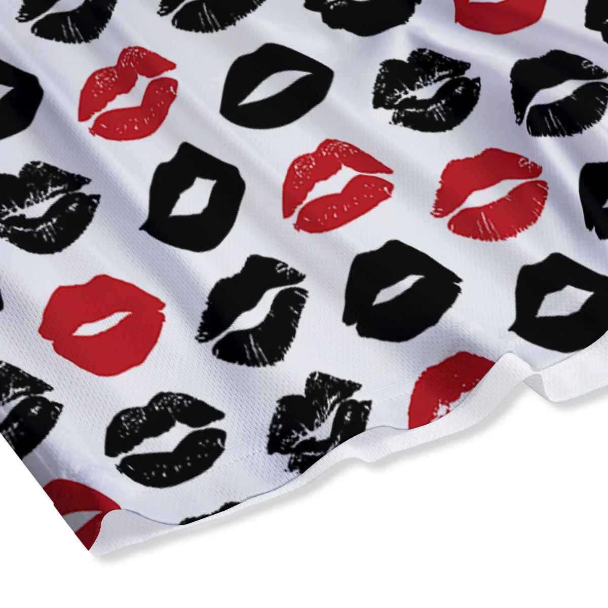 Red And Black Lips Print Pattern Mesh Shorts - Image 4