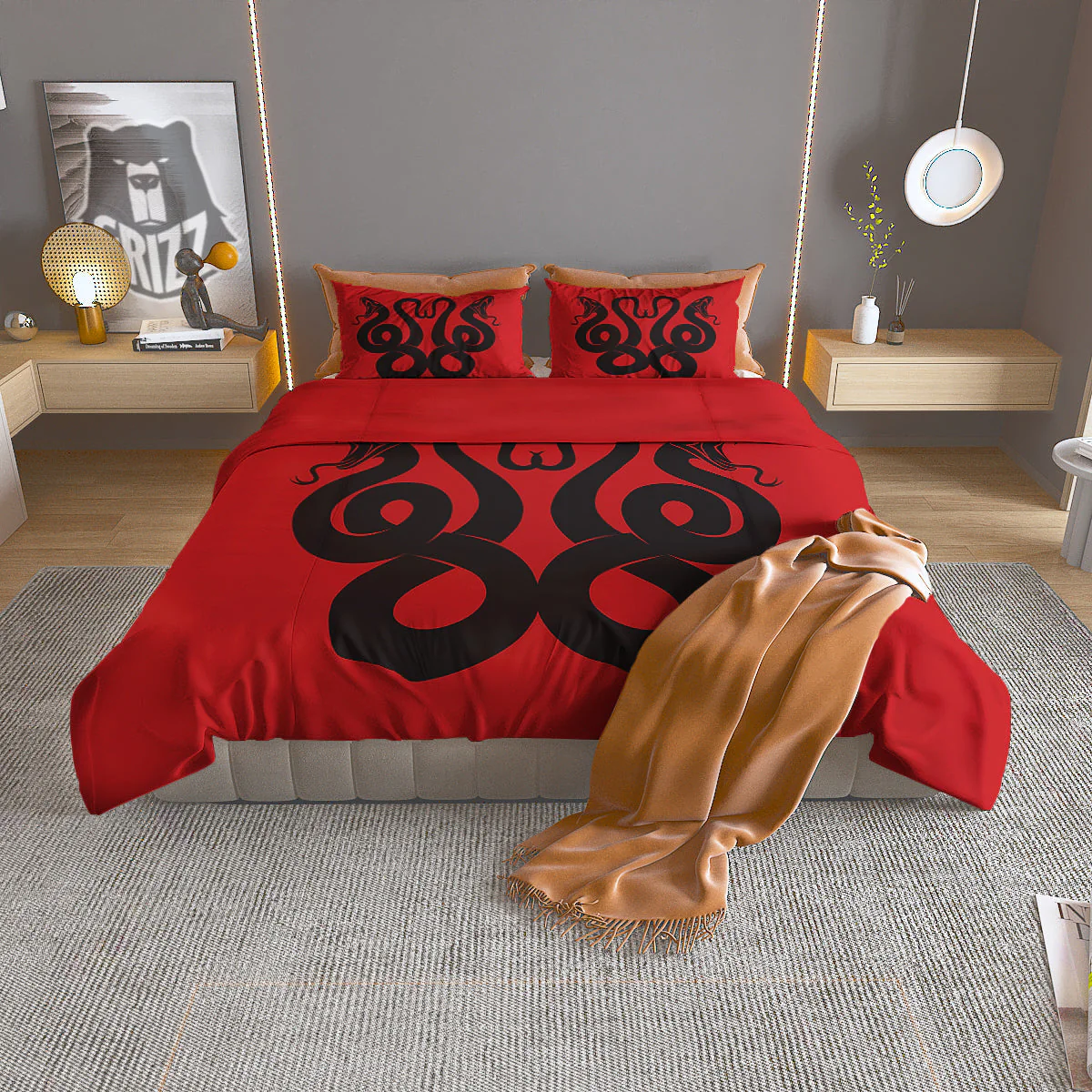 Red And Black Snakes Sign Print Duvet Cover Bedding Set