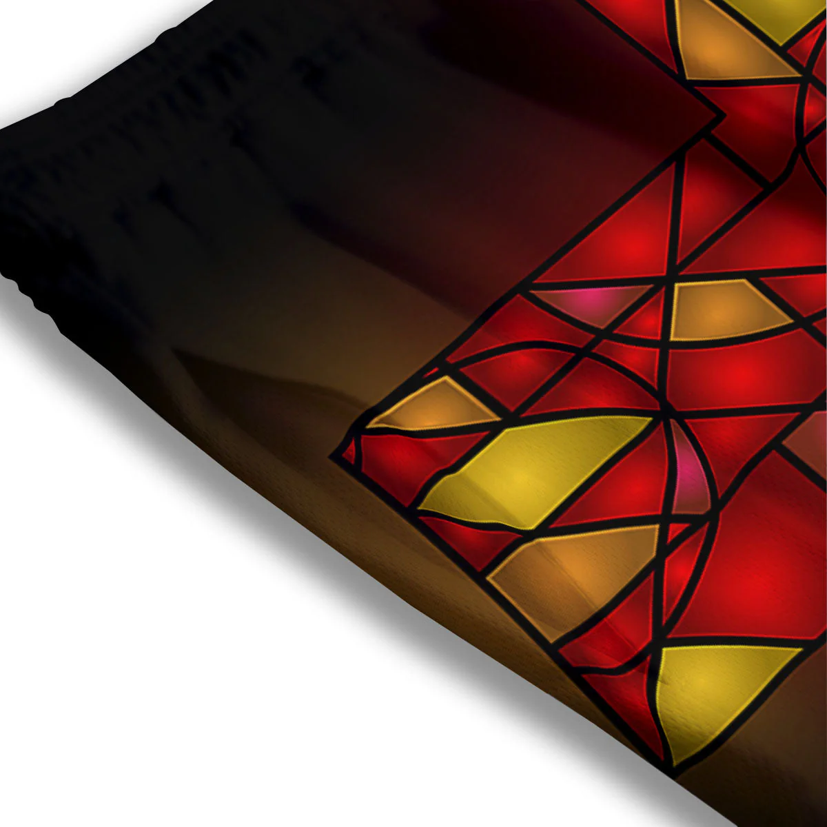 Red And Orange Cross Stained Glass Print Mesh Shorts - Image 3