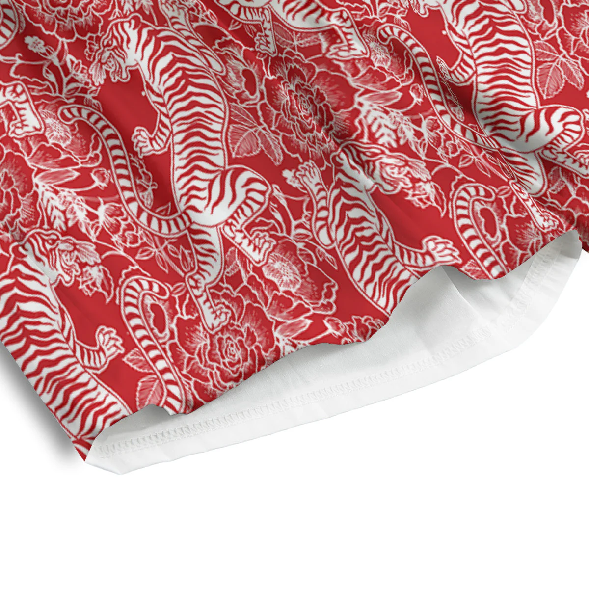 Red And White Chinese Tiger Print Pattern Men's Athletic Shorts - Image 4