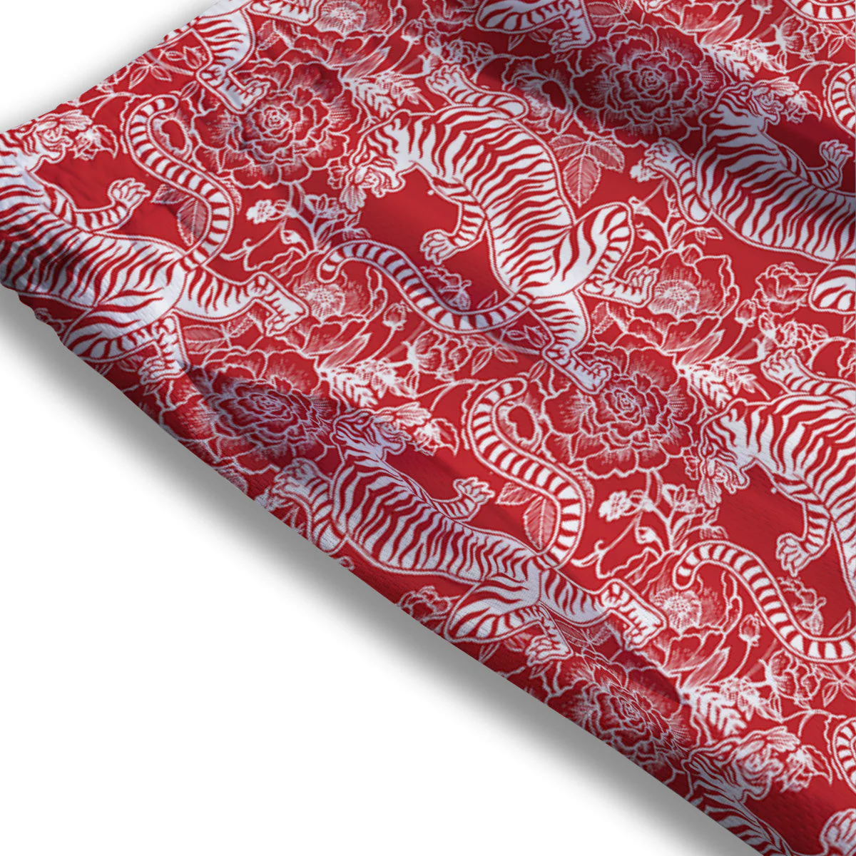 Red And White Chinese Tiger Print Pattern Mesh Shorts - Image 3