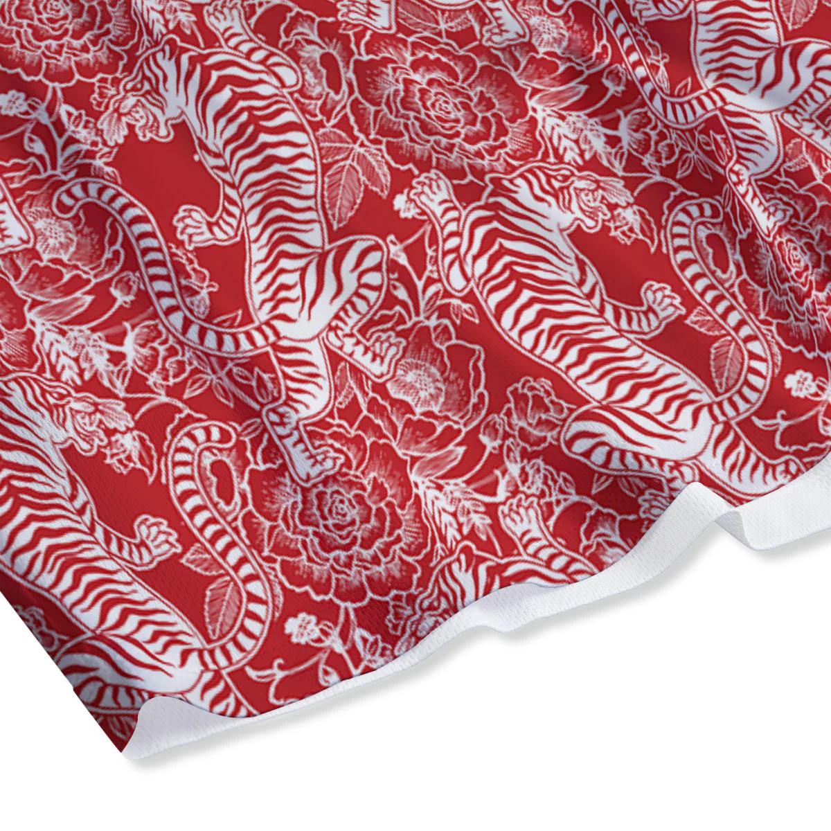 Red And White Chinese Tiger Print Pattern Mesh Shorts - Image 4