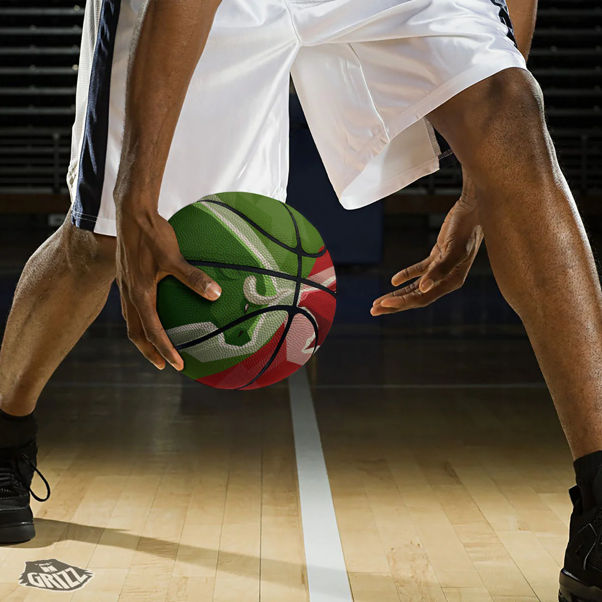 Red Bear And Green Bull Stock Print Basketball - Image 3