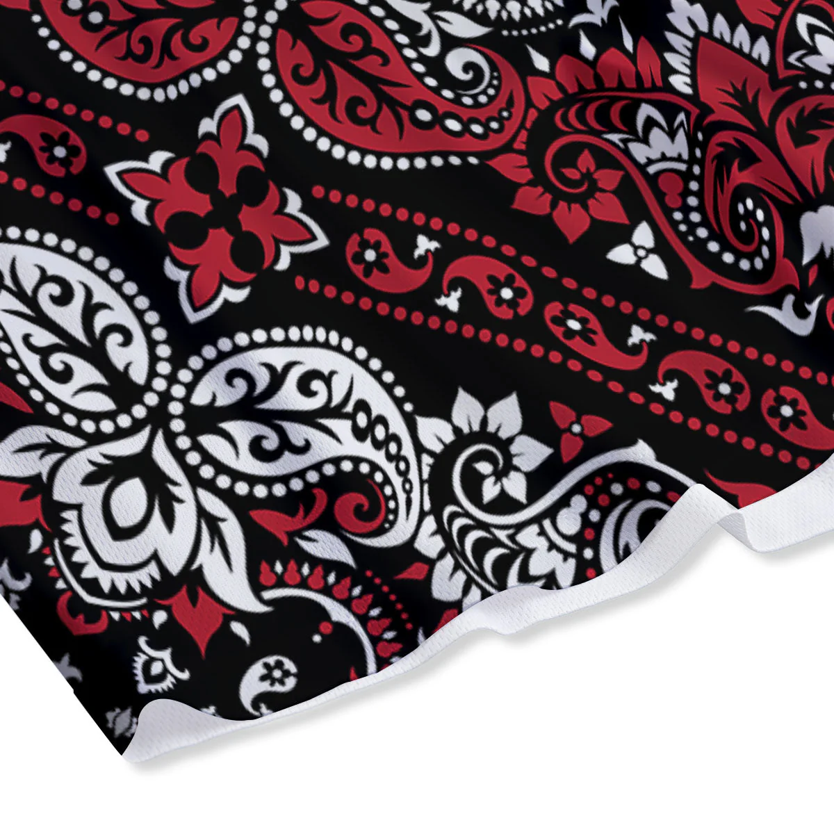 Red Black Bandana Paisley Print Mesh Shorts - Image 4